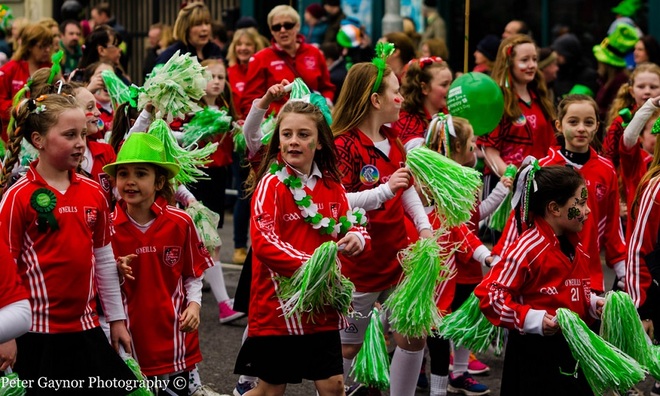 Swords football girls team at St. Patricks day parade