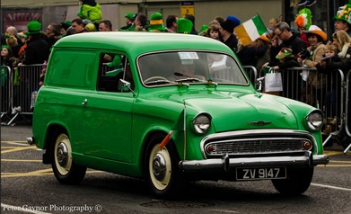 Old car on Main Street Swords Dublin at St. Patrick's Day Parade